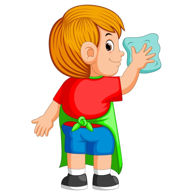 Premium Vector | Deligent boy doing a daily activity to clean up with ...