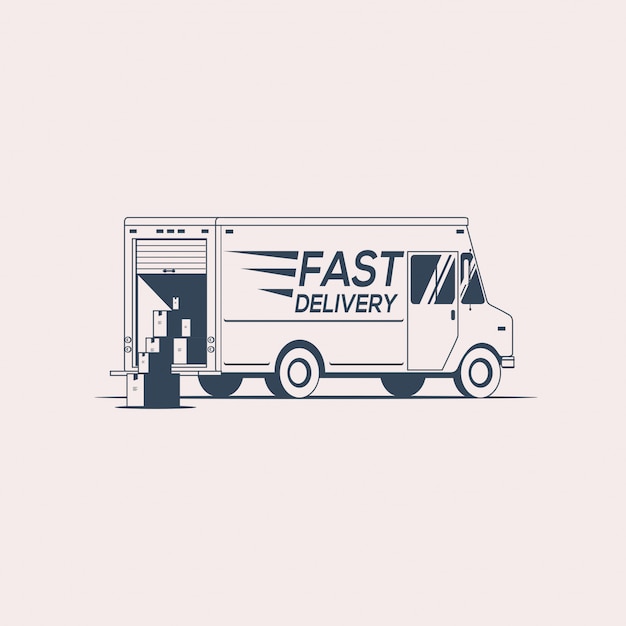 配送トラックのシルエットのロゴやアイコンのデザイン プレミアムベクター