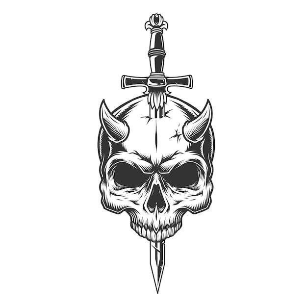 Demon skull pierced with knife | Free Vector