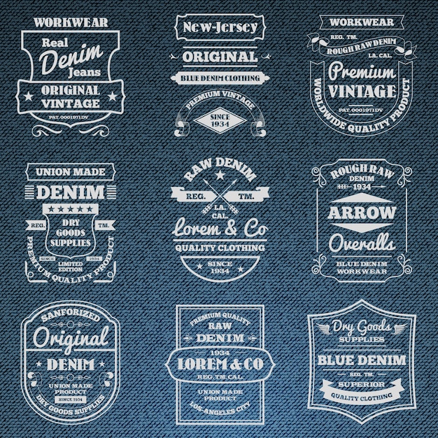 Denim jeans typography logo emblems set | Free Vector