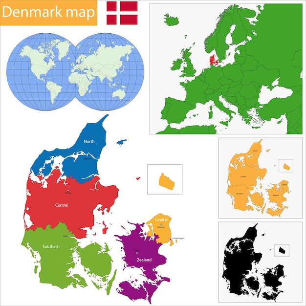 デンマークの地図 プレミアムベクター