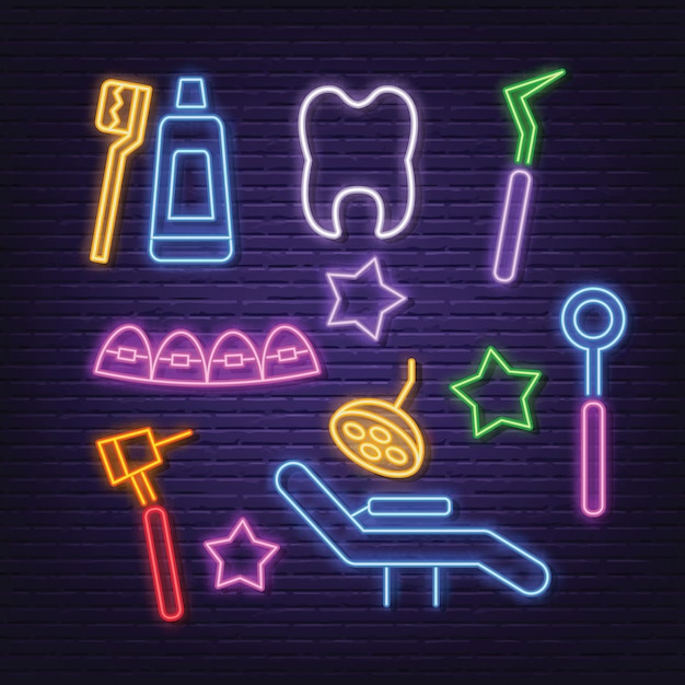 Premium Vector Dental Neon Icons Set