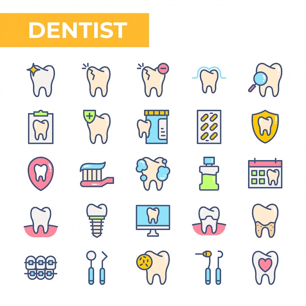 Premium Vector Dentist Icon Set Filled Color Style 7220