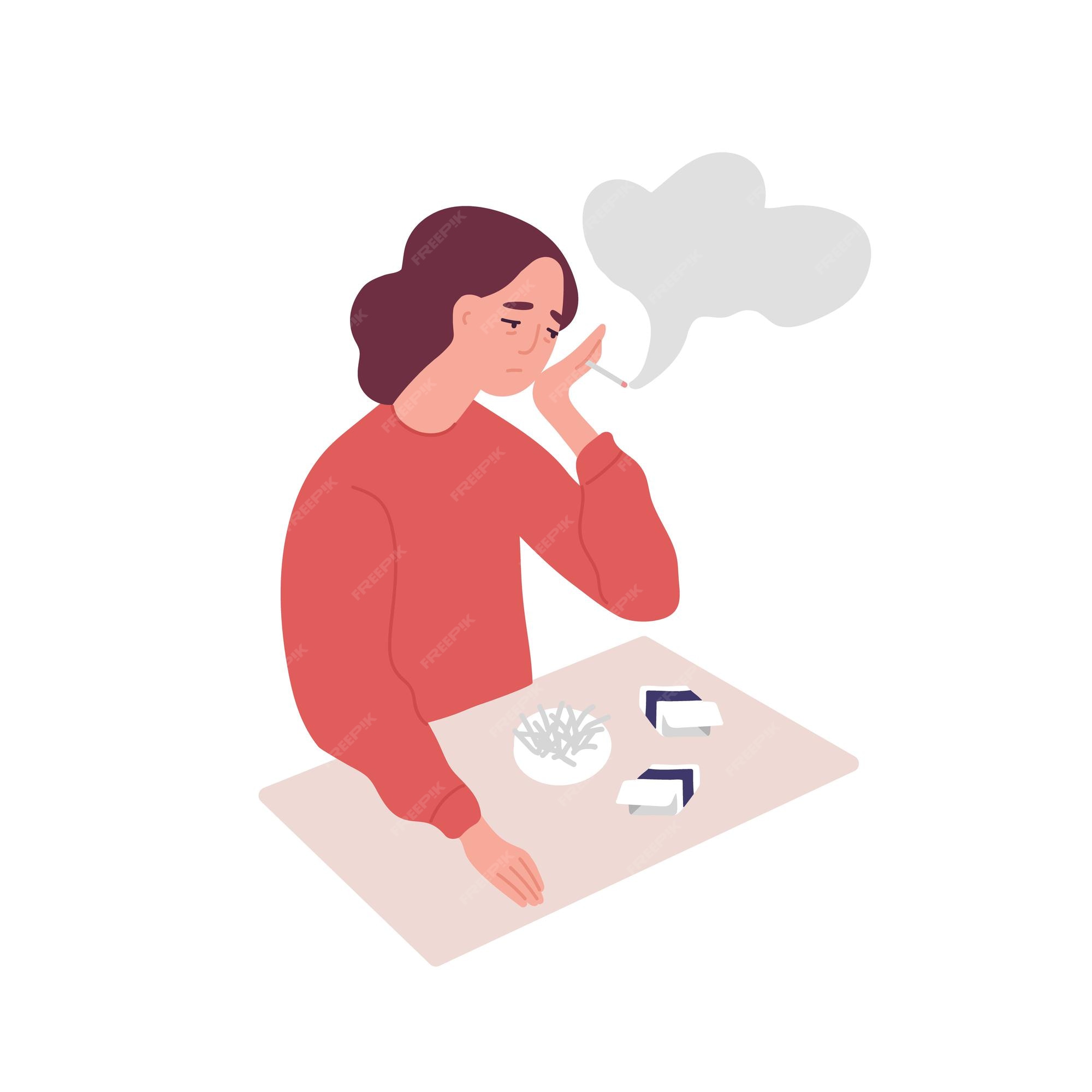 Premium Vector | Depressed young woman smoking cigarettes. concept of ...