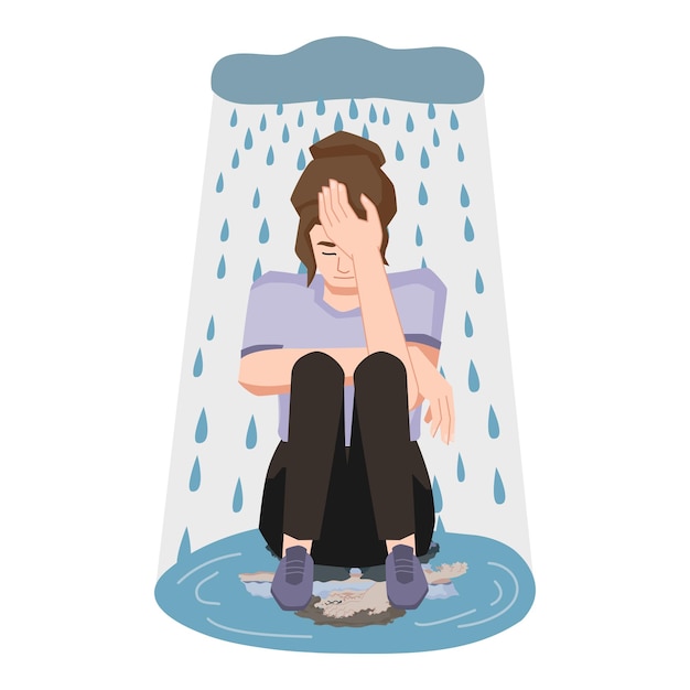 Premium Vector | Depression, rain cloud hung over woman, blurred ...