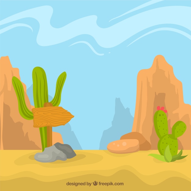 Free Vector | Desert background with cactus and rocky mountain