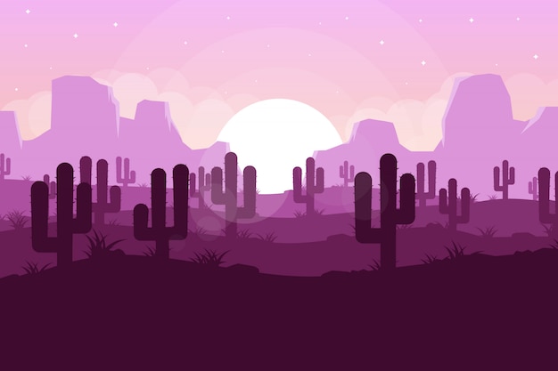 Premium Vector | Desert Landscape Beautiful Sunset Background