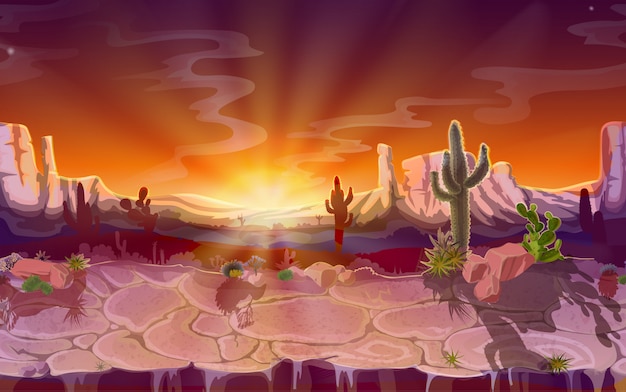 砂漠の風景 シームレスなゲームの背景 自然とパノラマ 無料のベクター