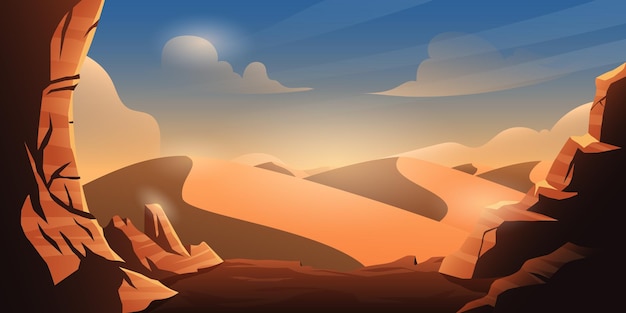 午後の風景イラストの岩と砂漠 プレミアムベクター