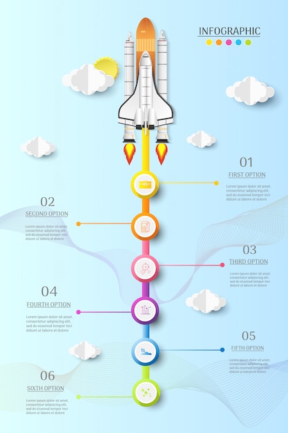 Design business template 6 options or steps infographic chart element. Premium Vector
