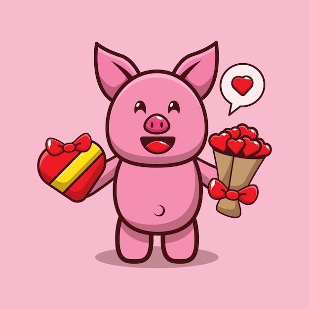 Download Premium Vector | Design of cute pig holding valentine gift ...