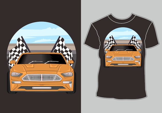 デザインtシャツ レーシングレトロなヴィンテージ車のイラスト プレミアムベクター