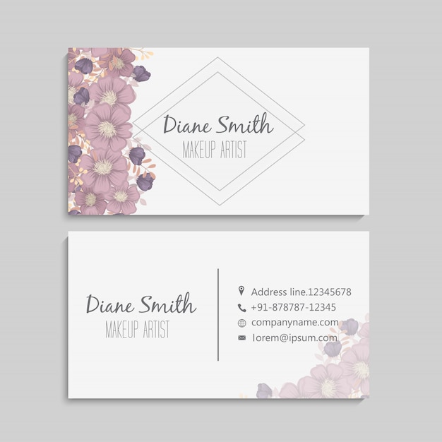 Design template business card with colorful texture and flower, leaf, herb. Free Vector