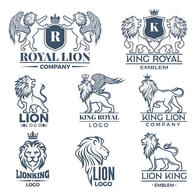 Design template of logos or badges with lions illustrations Premium Vector