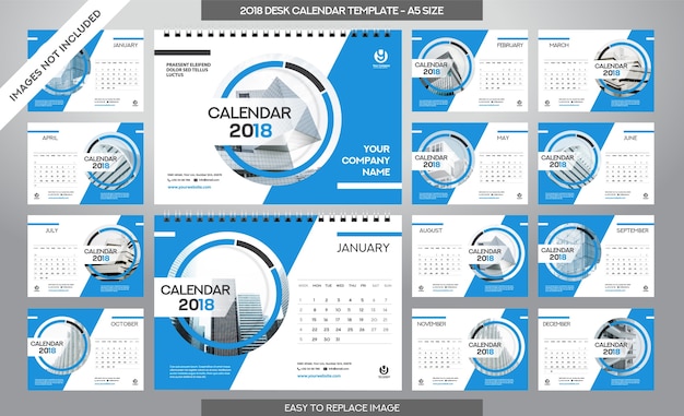 Download Premium Vector Desk Calendar 2018 Template 12 Months Included A5 Size Art Brush Theme PSD Mockup Templates