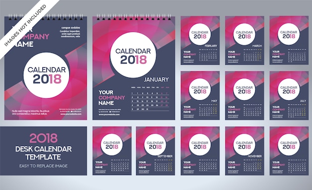 Premium Vector Desk Calendar 2018 Template 12 Months Included A5 Size 0889