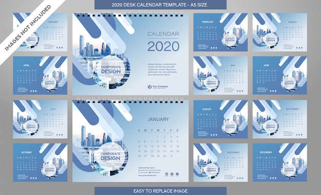Desk calendar 2020 template  all months included Premium Vector