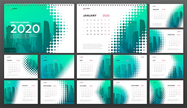 Desk calendar 2020 template for business Premium Vector