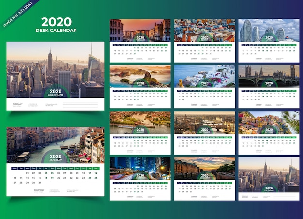 Desk calendar 2020 template Premium Vector