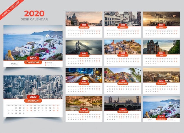 Desk calendar 2020 template Premium Vector