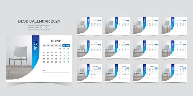 Desk calendar 2021 planner template Premium Vector