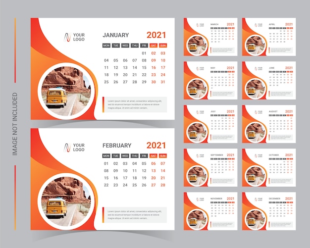 Desk calendar 2021 template Premium Vector