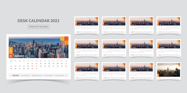 Desk calendar for 2021. week starts on monday Premium Vector