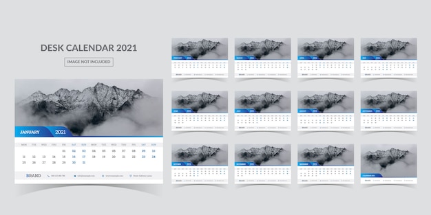 Desk calendar for 2021. week starts on monday Premium Vector