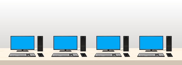 Premium Vector Desktop Computer Cafe Set