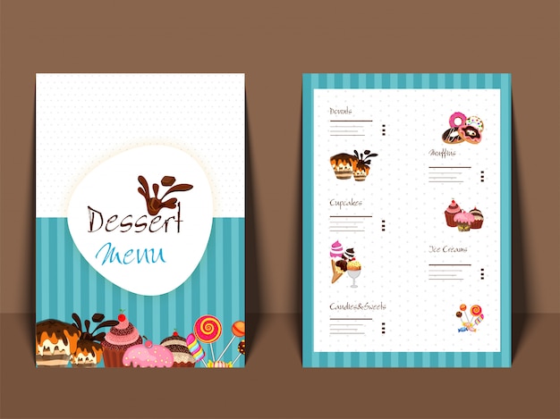 Dessert menu card design with front and back page view | Premium Vector