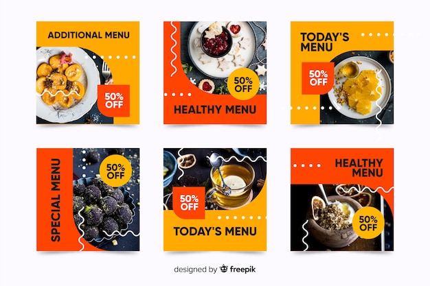 Dessert menu instagram post collection with photo Free Vector