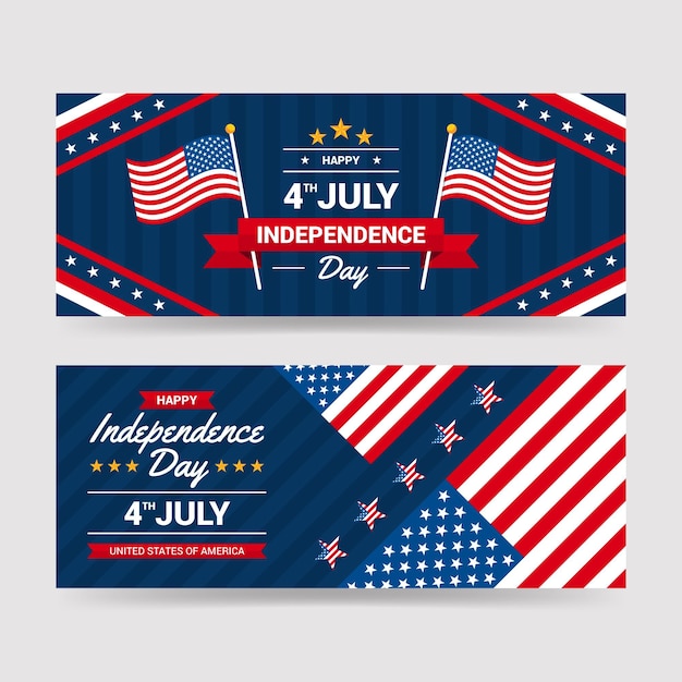 Detailed 4th of july - independence day banners set Free Vector