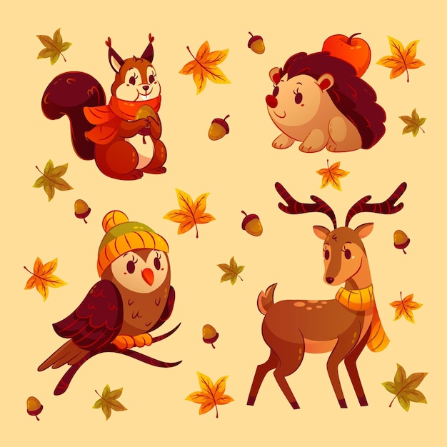 Premium Vector Detailed autumn animals collection