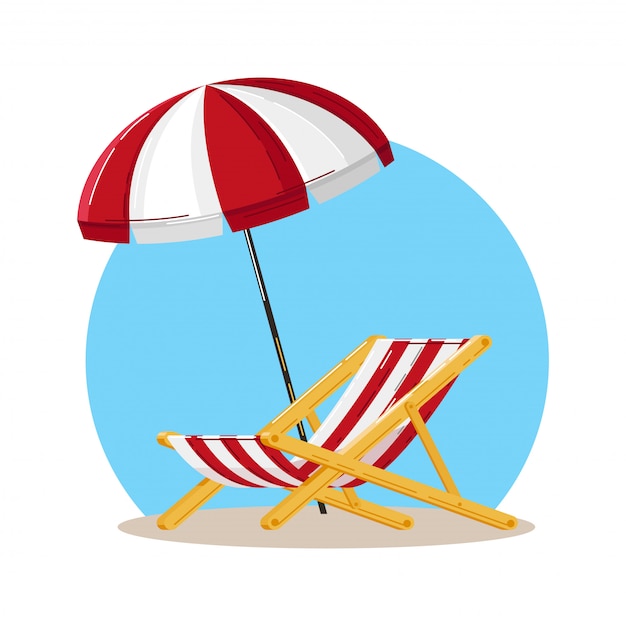 Premium Vector A Detailed Beach Lounger With A Striped Red White Cloth And A Beach Umbrella Above It