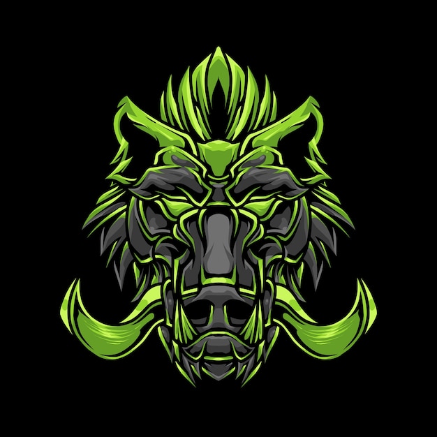 Premium Vector | Detailed dark green boar head illustration