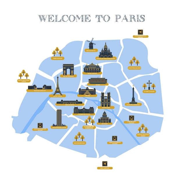 Premium Vector | Detailed Map Of Paris Attractions.