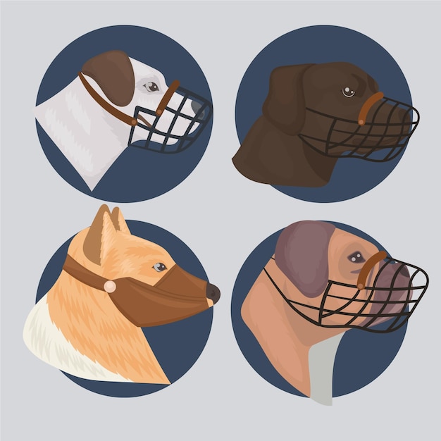 Free Vector | Detailed muzzled dogs illustrated