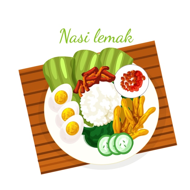 Free Vector Detailed Nasi Lemak Food Illustrated