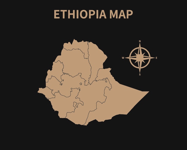 Premium Vector Detailed Old Vintage Map Of Ethiopia With Compass And Region Border Isolated On