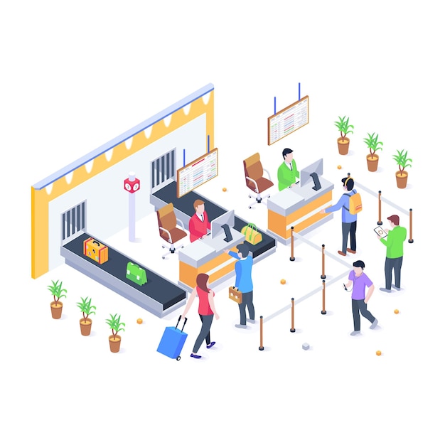 Premium Vector | A detailed vector of baggage claim isometric illustration