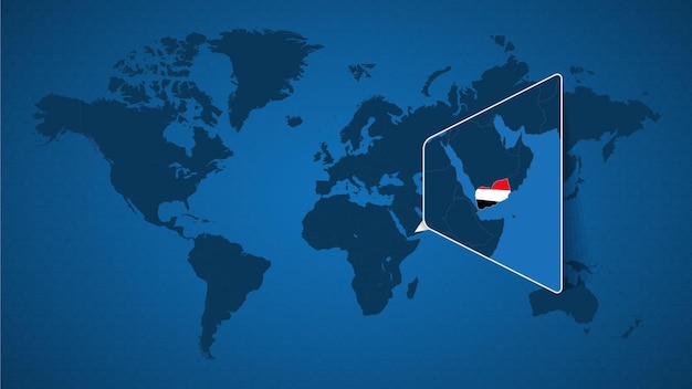 Premium Vector Detailed World Map With Pinned Enlarged Map Of Yemen And Neighboring Countries 