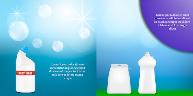Download Premium Vector | Detergent bottle cleaning powder washing banner mockup set