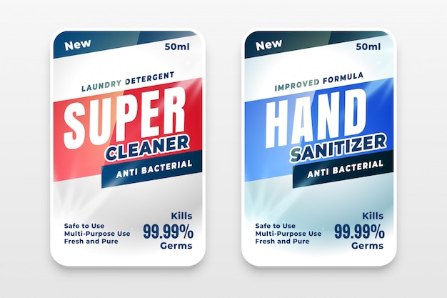 Free Vector | Detergent cleaner and disinfectant labels set of two