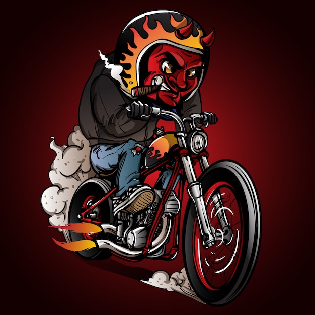 Premium Vector | Devil riders riding a classic chopper bike