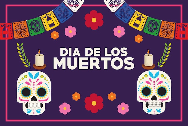 Premium Vector | Dia de los muertos celebration poster with skulls ...