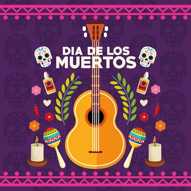 Premium Vector | Dia de los muertos celebration poster with skulls ...