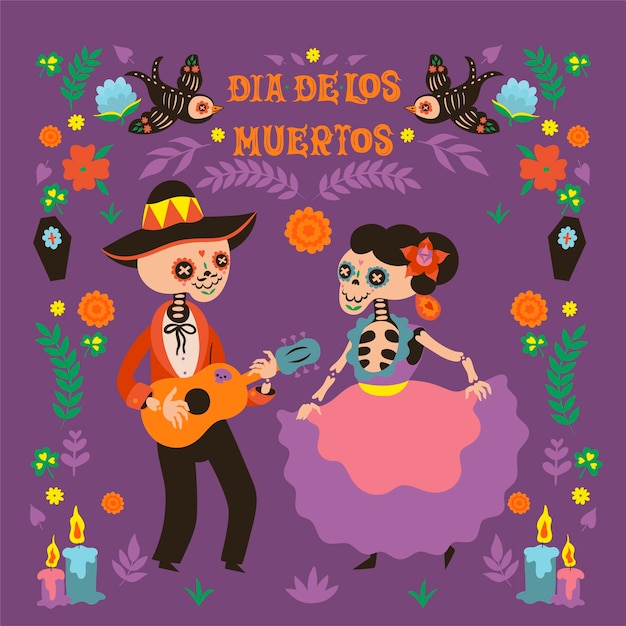 Premium Vector | Dia De Los Muertos Greeting Card For Day Of The Dead