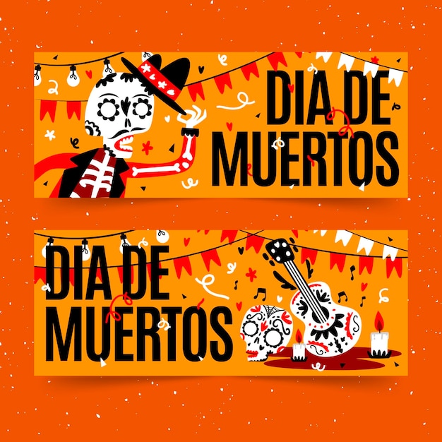 Free Vector Dia de muertos banners in flat design