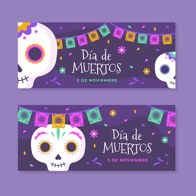 Free Vector | Día de muertos banners in flat design