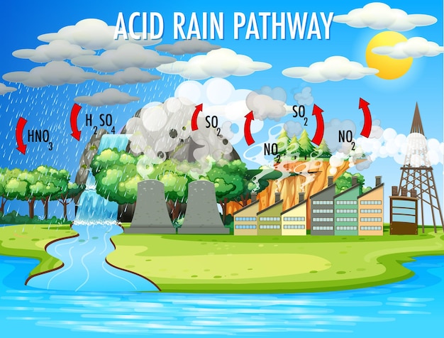 Free Vector | Diagram showing acid rain pathway